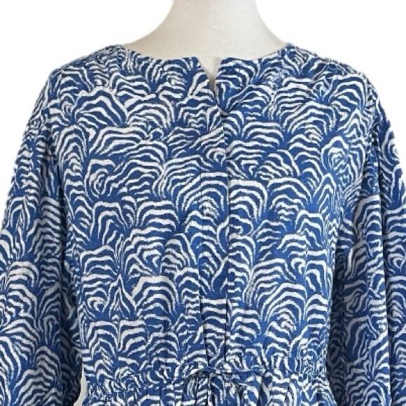 H&M New Dress Long Sleeve Split Neck Tie Waist Blue White Women’s Size Large - Picture 5 of 11